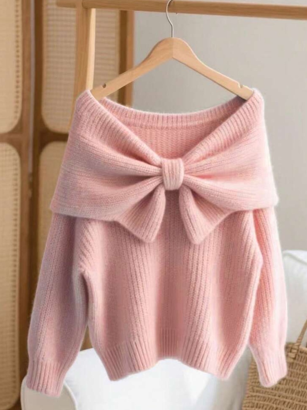 🌸5/$20🌸 Women’s Pink Bow-Accent Off-Shoulder Sweater| Size M